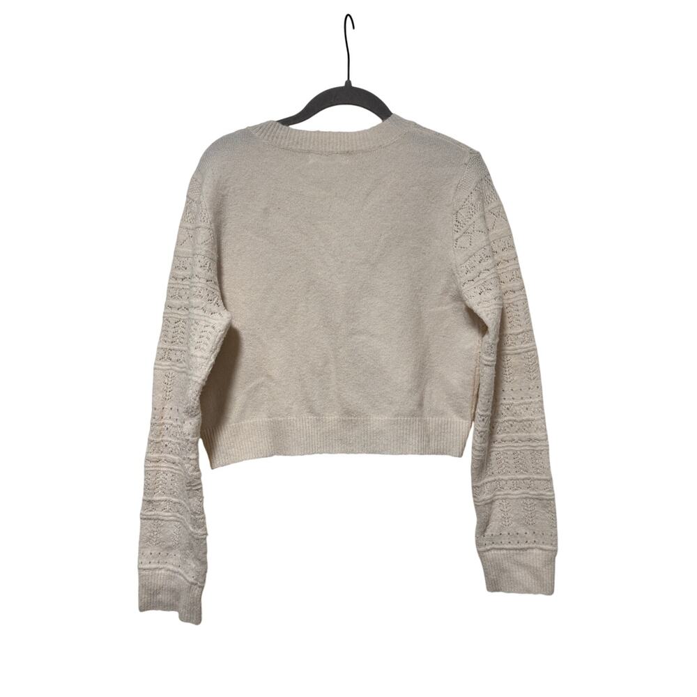All In Favor Ivory Pointelle Knit Cropped Cardigan Women’s Small Button Front - Picture 7 of 7